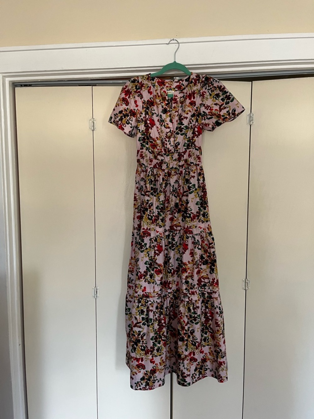 Anthropologie Pink Floral Tiered Maxi Dress